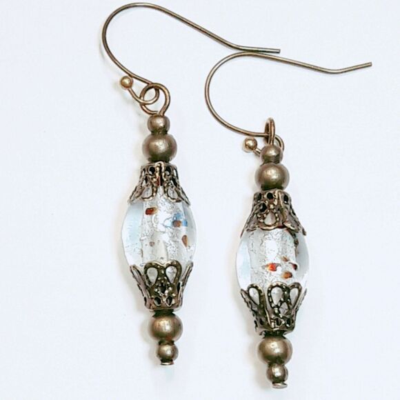 artisan earrings 444#mfs Victorian earrings hatpin lampwork foil center hand cra - Picture 5 of 6